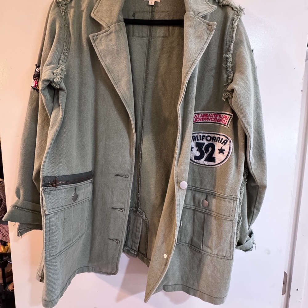 POL Olive Utility Jacket with Patches